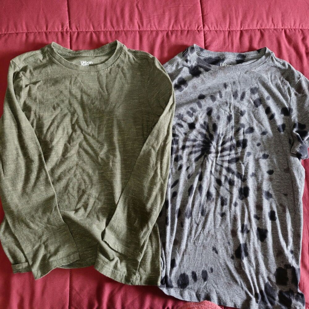 2 Boys Urban Pipeline Shirts Lot Med Olive Green Long Sleeve + L Tie Dye Tee